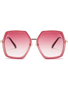 Women's Large Hexagon Inspired Sunglasses Irregular Geometric B2503 Shiny Red